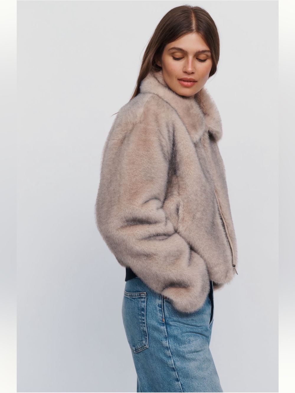 🆕 Maeve Rae Faux Fur Cropped Jacket in grey mink